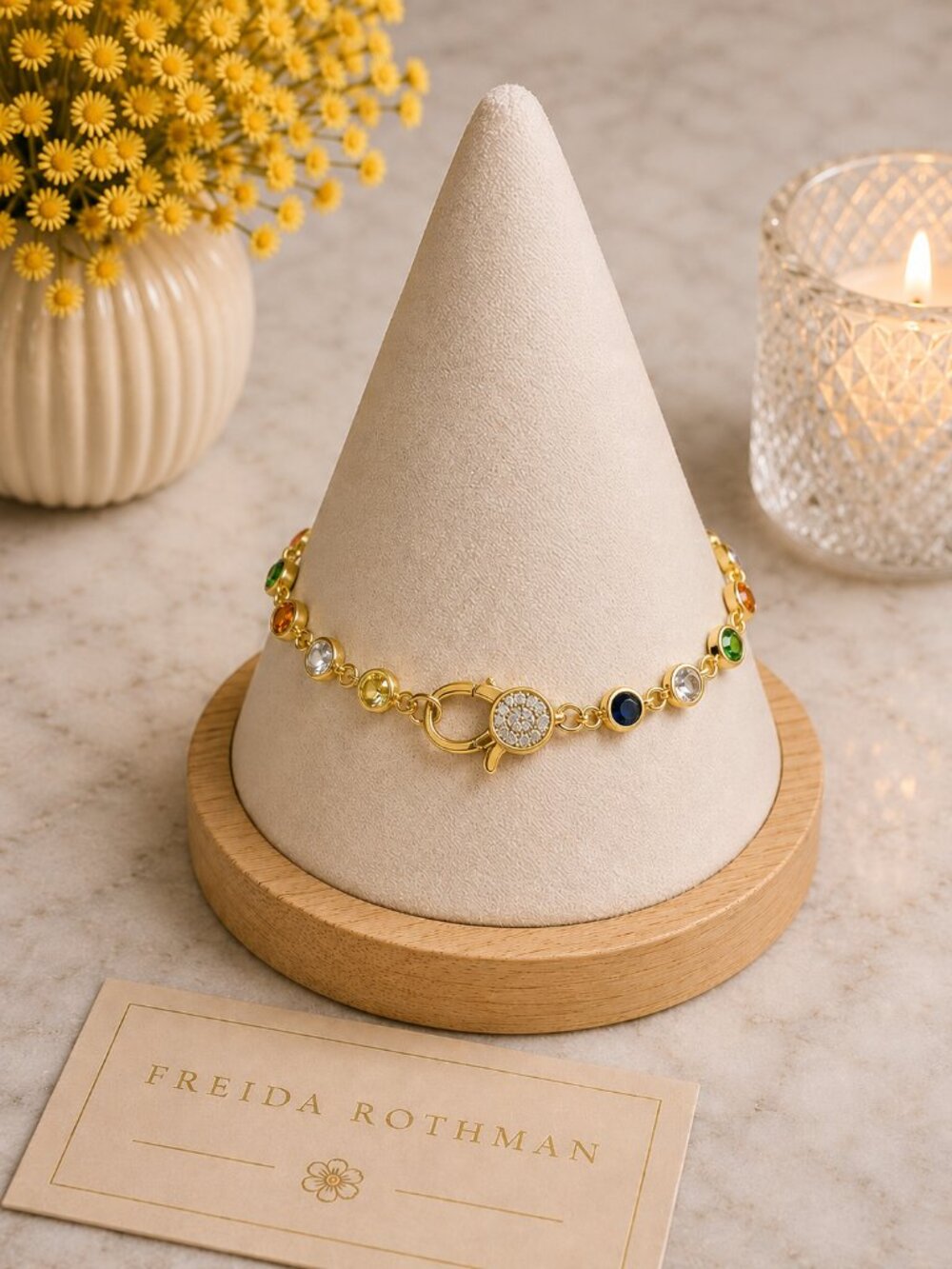 Freida Rothman Multi-Color Lumi Bezel Bracelet Brass Base $99 MSRP